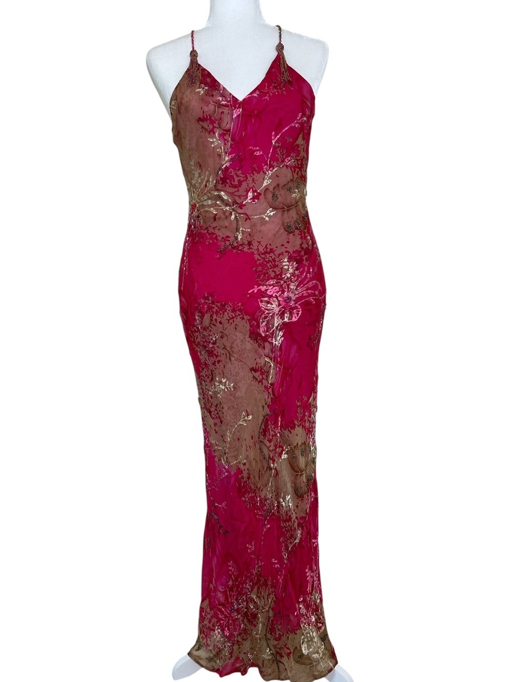 Vintage Cache Backless Silk Beaded Maxi Dress Sz 4 Y2K